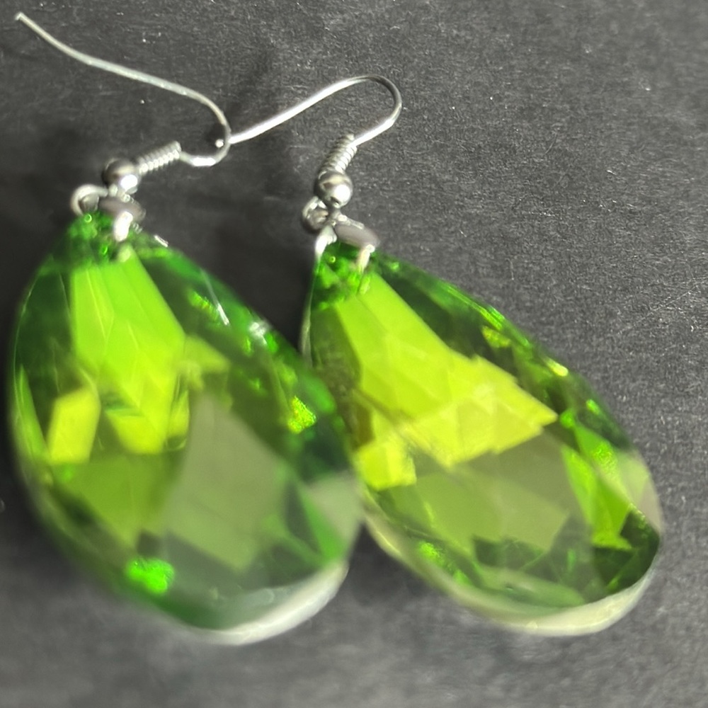 SOLDGreen Faceted Glass Teardrop Earrings - Picture 8 of 15